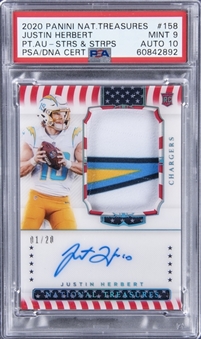 2020 Panini National Treasures Stars & Stripes Patch Autograph #158 Justin Herbert Signed Patch Rookie Card (#01/20) - PSA MINT 9, PSA/DNA 10